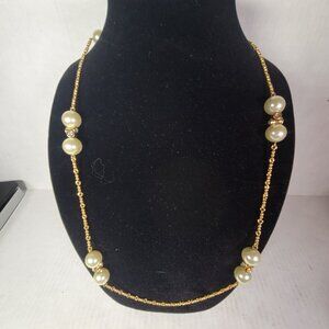 J.Crew Gold-Tone Chain Necklace With Faux Pearl & Rhinestone Accents